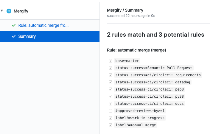 Example of rule matching returned in GitHub checks