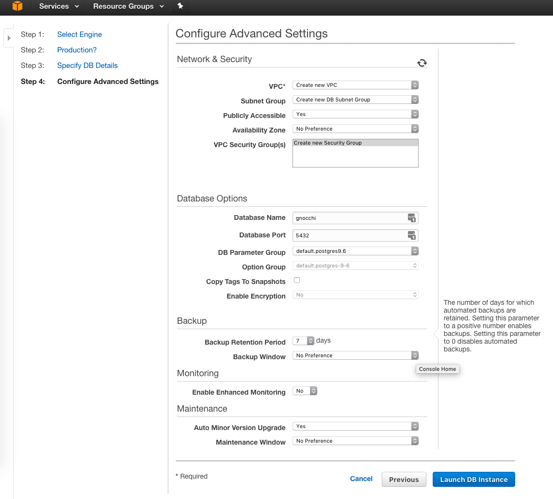 gnocchi-rds-postgresql-details