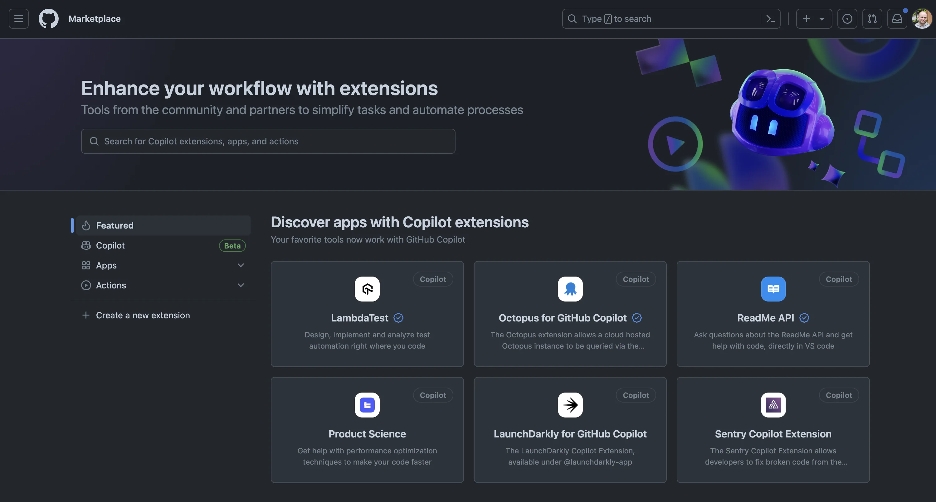 Screenshot of the GitHub Marketplace