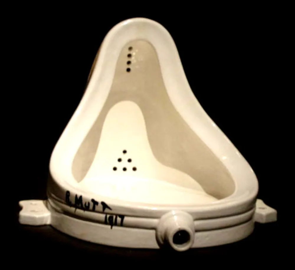Duchamp's Fountain, a white porcelain urinal laid on its back and signed R. Mutt 1917