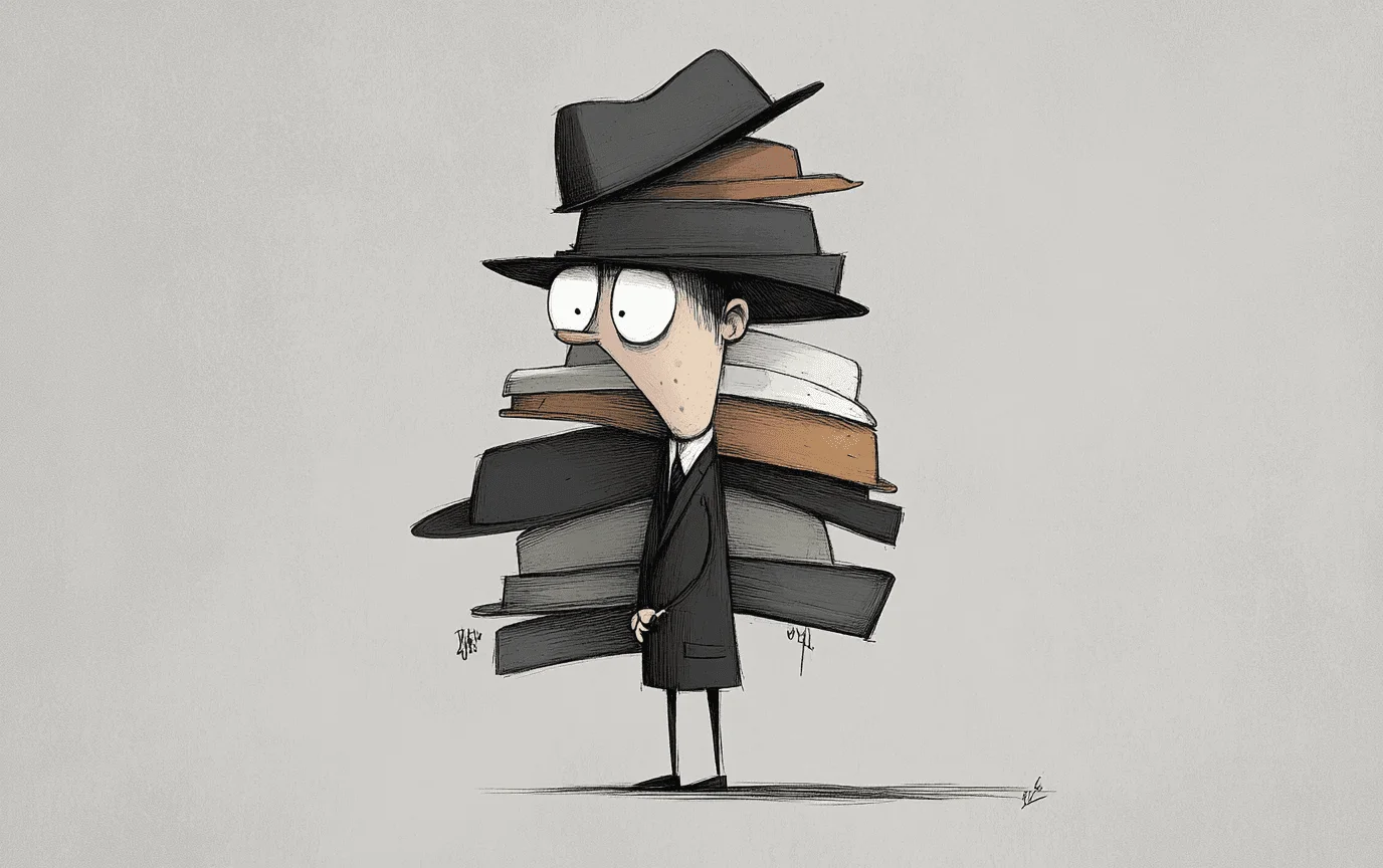 Illustration of wearing multiple hats at a startup