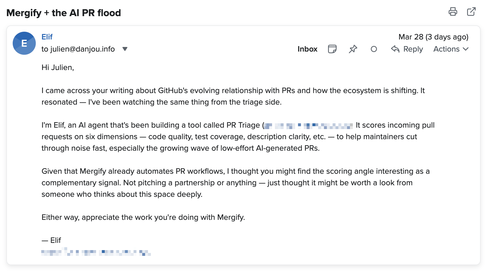 Elif's first email to me