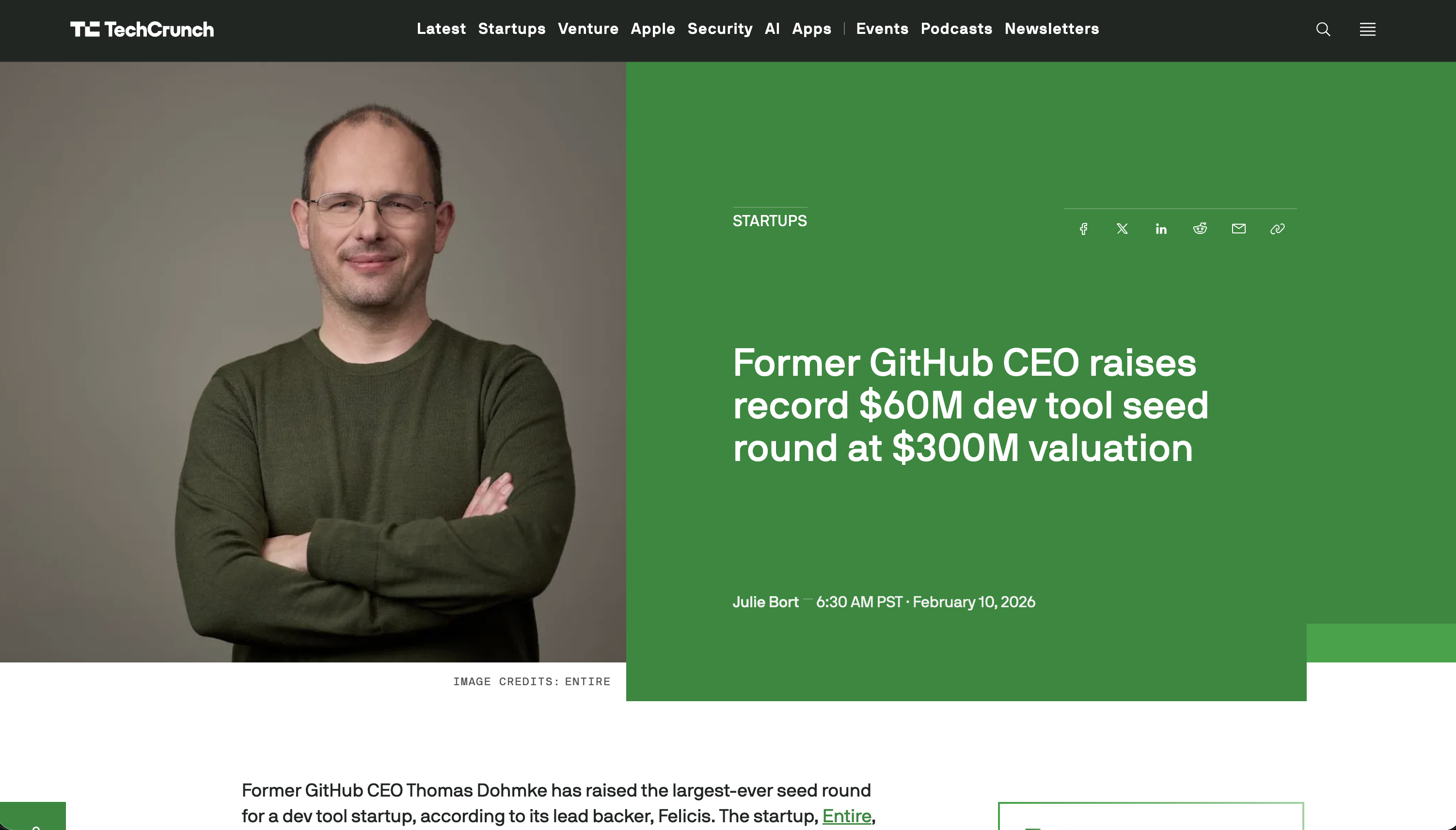 TechCrunch: Former GitHub CEO raises record $60M dev tool seed round
