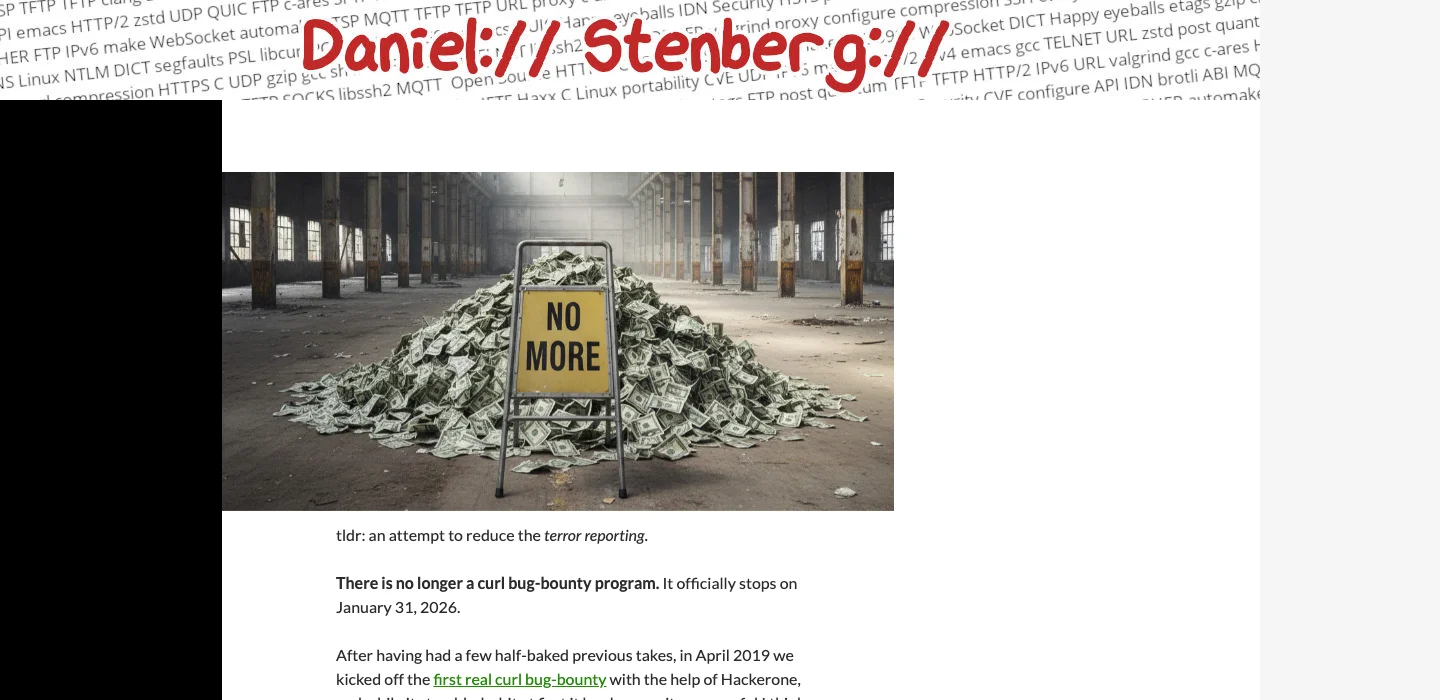 Daniel Stenberg's "The end of the curl bug-bounty" blog post