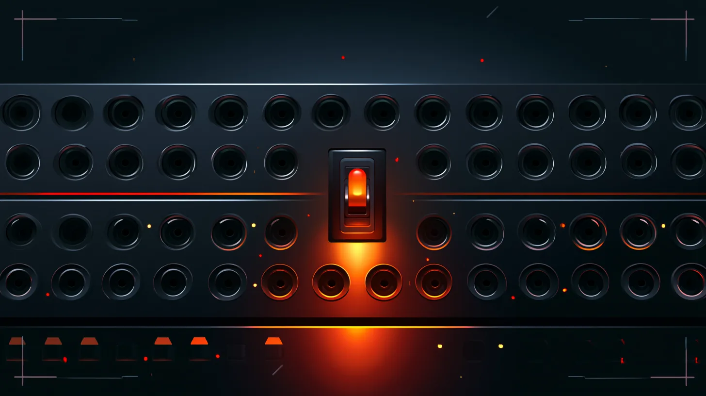 A wide instrument panel covered in rows of empty, unlit gauge sockets, with a single illuminated toggle switch at the center as the only working control.
