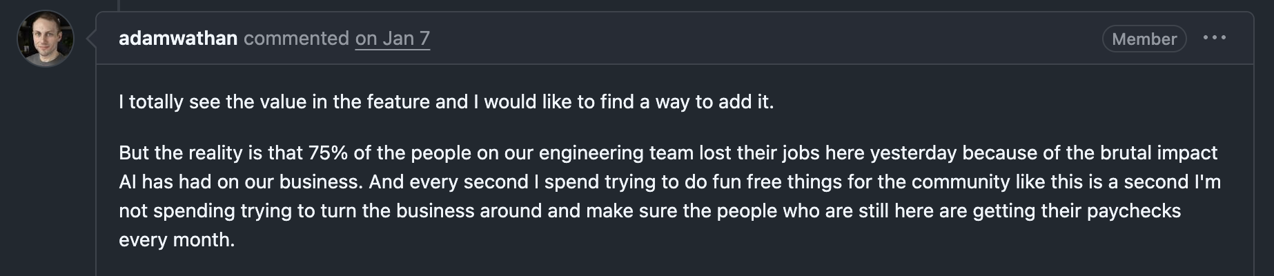 Tailwind CSS team layoff announcement on GitHub